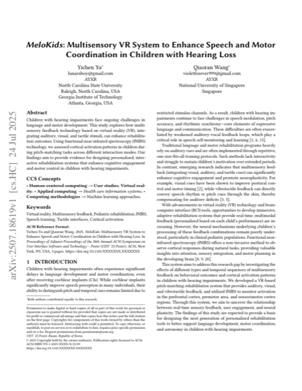 First page of MeloKids: Multisensory VR System to Enhance Speech and Motor Coordination in Children with Hearing Loss