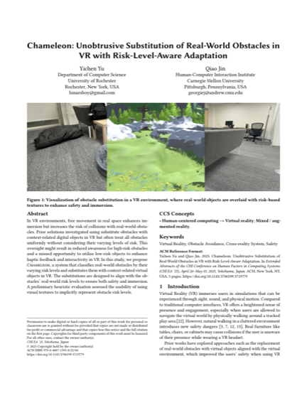 First page of Chameleon: Unobtrusive Substitution of Real-World Obstacles in VR with Risk-Level-Aware Adaptation