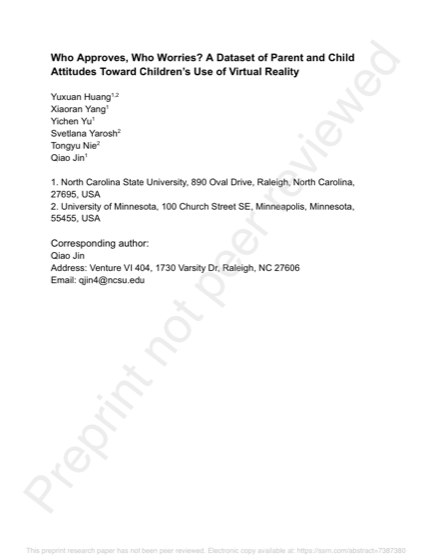First page of Who Approves, Who Worries? A Dataset of Parent and Child Attitudes Toward Children's Use of Virtual Reality